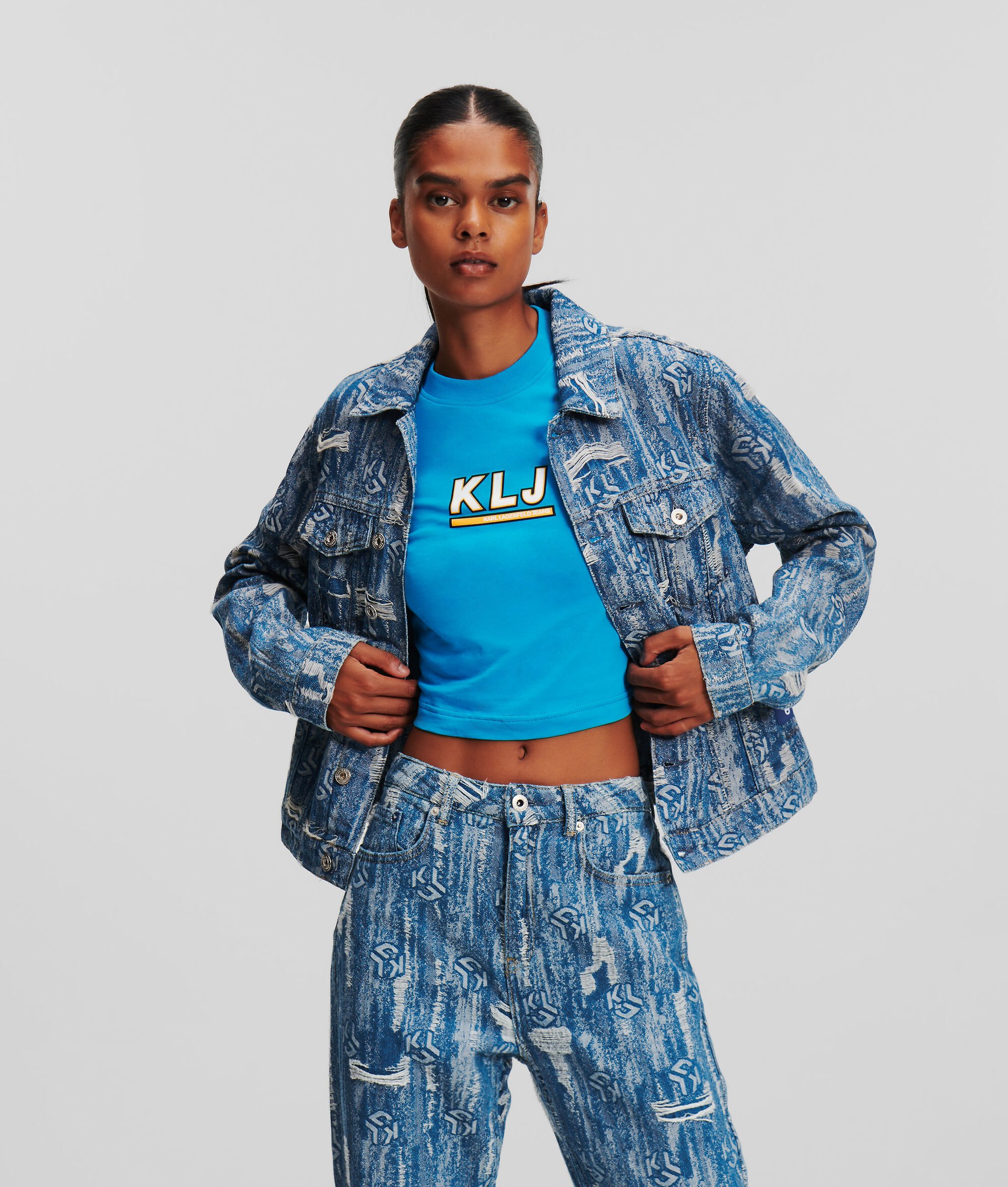 (image for) Humanized KLJ MONOGRAM DISTRESSED DENIM JACKET